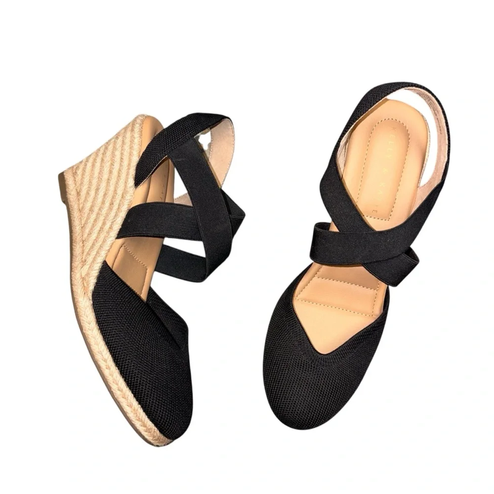 New Kelly & Katie Kenedy Pump Black Wedge Espadrille Sandals size 10